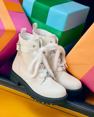 Girls Heart Charm Combat Boots