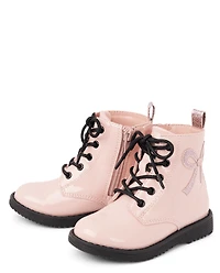 Toddler Girls Glitter Bow Combat Boots