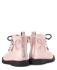 Toddler Girls Glitter Bow Combat Boots