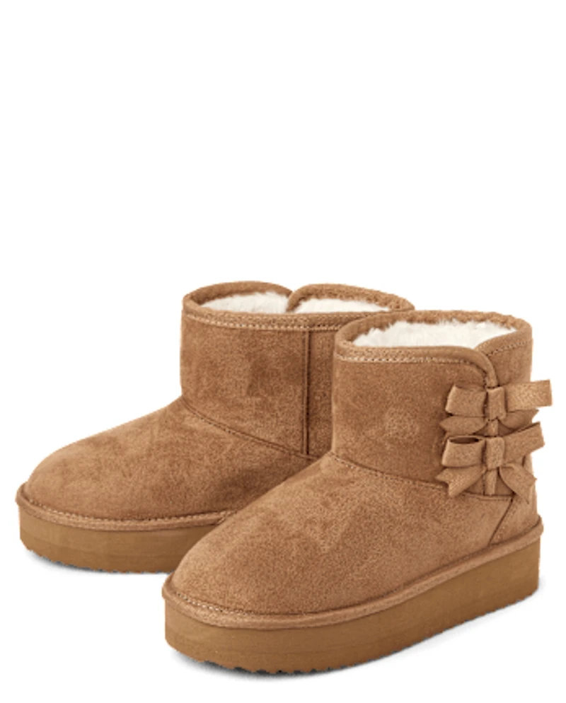 Girls Bow Platform Teddy Boots