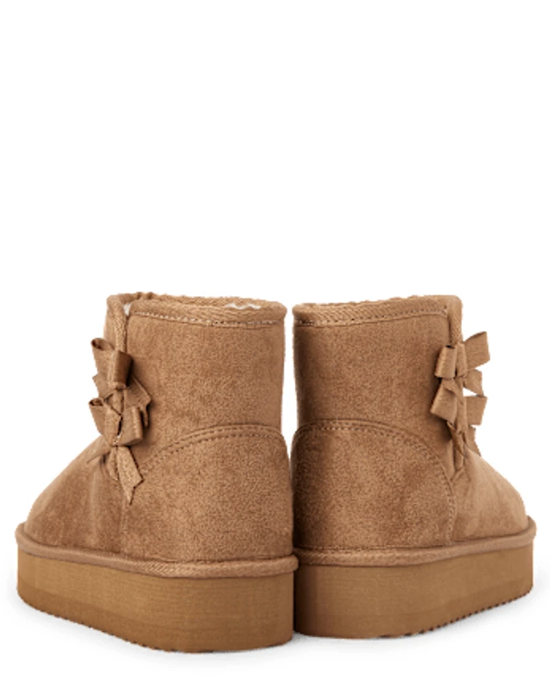 Girls Bow Platform Teddy Boots