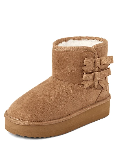 Girls Bow Platform Teddy Boots