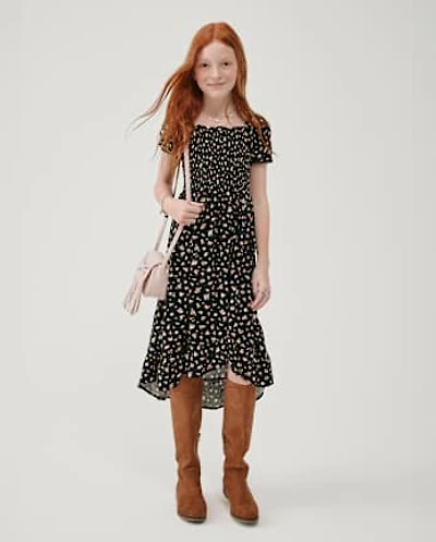 Girls Floral Smocked Midi High Low Dress