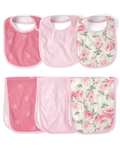 Baby Girls Floral Bib And Burp Cloth 6-Piece Set