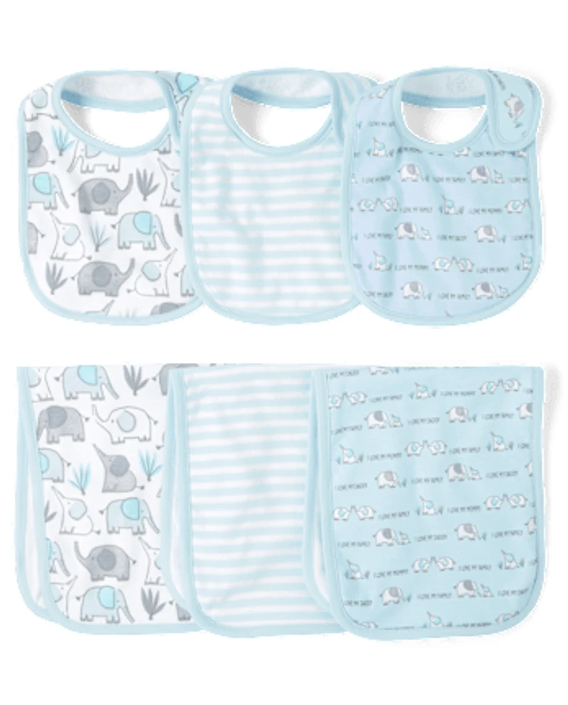 Baby Boys Elephant Bib And Burp Cloth 6-Piece Set