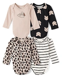 Baby Girls Leopard Bodysuit 4-Pack
