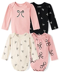 Baby Girls Bow Bodysuit 4-Pack