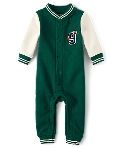Baby Boys Embroidered Varsity Premium Fleece Romper