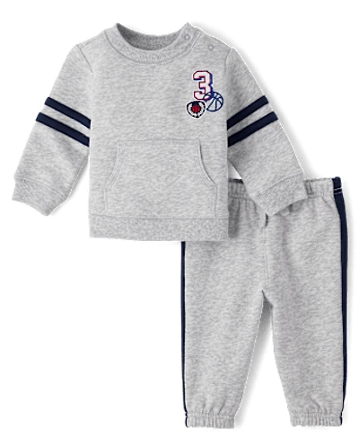 Baby Boys Embroidered Varsity Premium Fleece 2-Piece Playwear Set