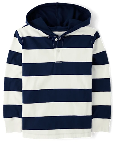 Boys Striped Rugby Hooded Top