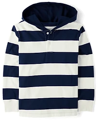 Boys Striped Rugby Hooded Top
