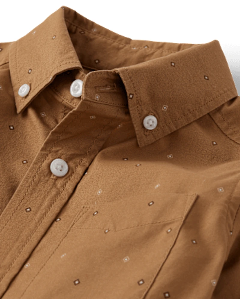Boys Print Poplin Button Up Shirt