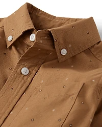 Boys Print Poplin Button Up Shirt