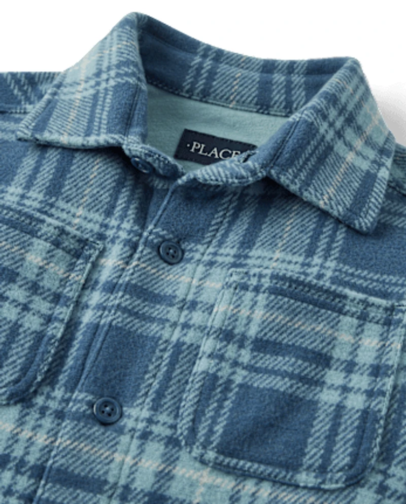 Kids Plaid Luxe Cozy Knit Button Up Shirt