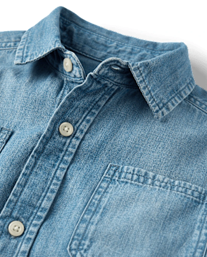 Kids Chambray Utility Button Up Shirt