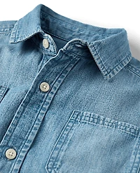 Kids Chambray Utility Button Up Shirt