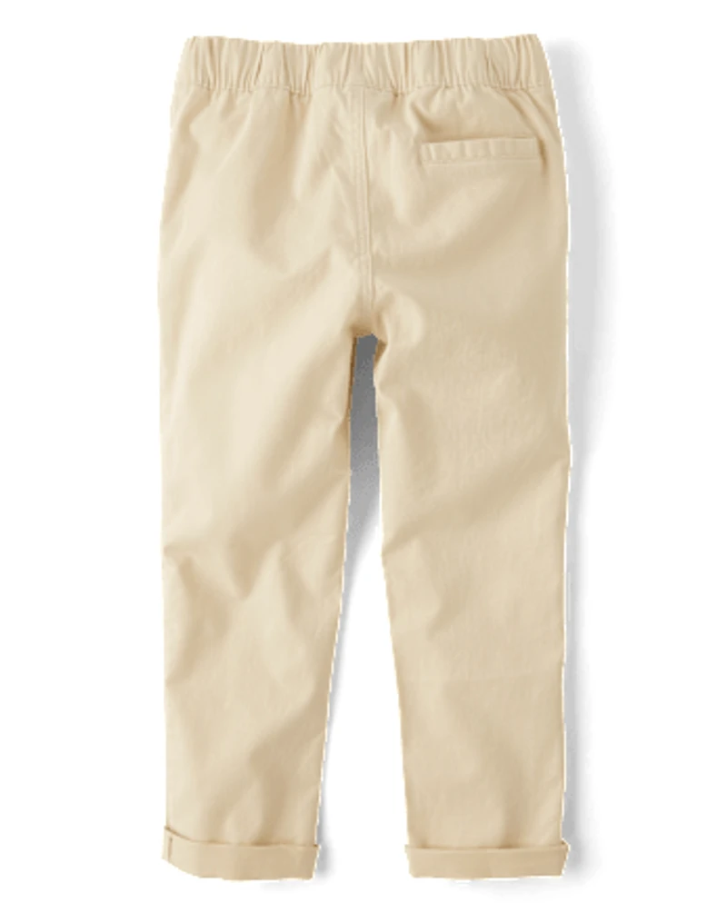 Boys Stretch Roll Cuff Pull On Chino Pants