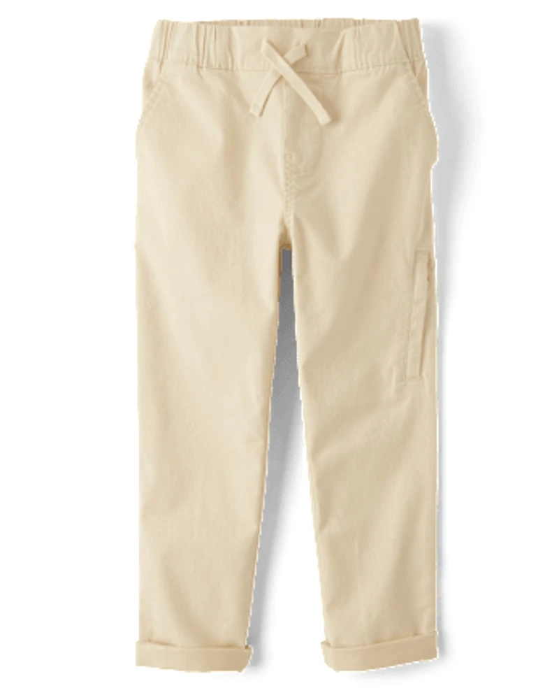 Boys Stretch Roll Cuff Pull On Chino Pants
