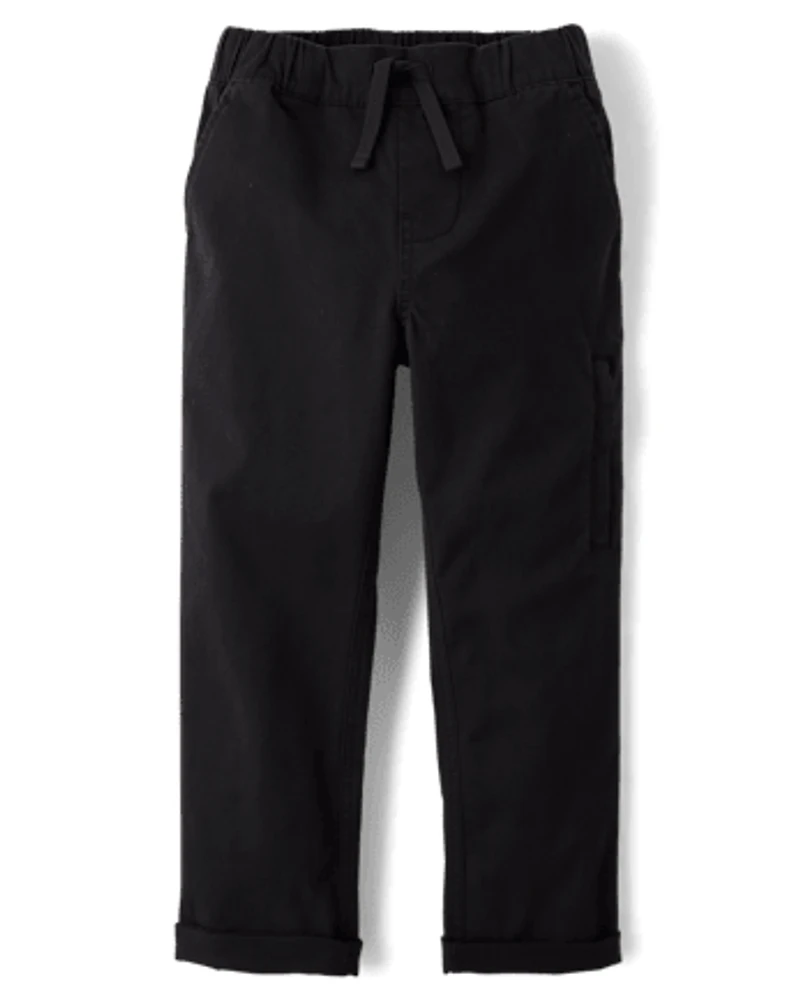 Boys Stretch Roll Cuff Pull On Chino Pants