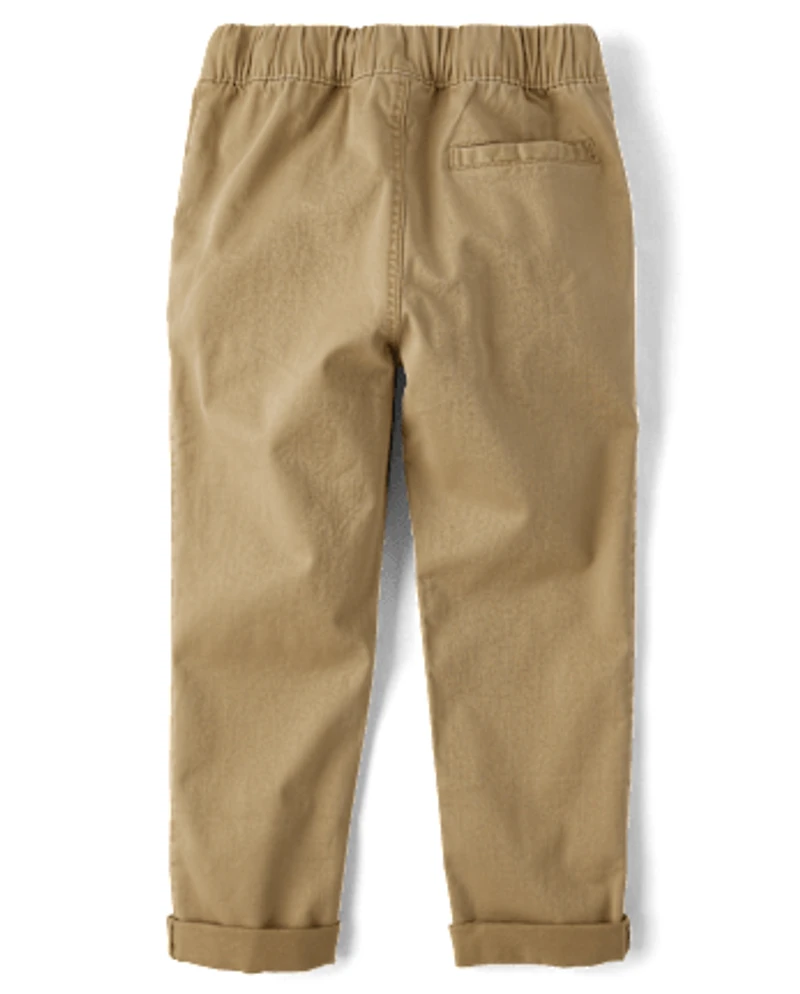 Boys Stretch Roll Cuff Pull On Chino Pants