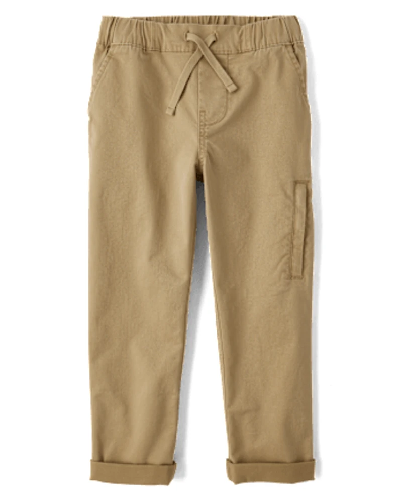 Boys Stretch Roll Cuff Pull On Chino Pants