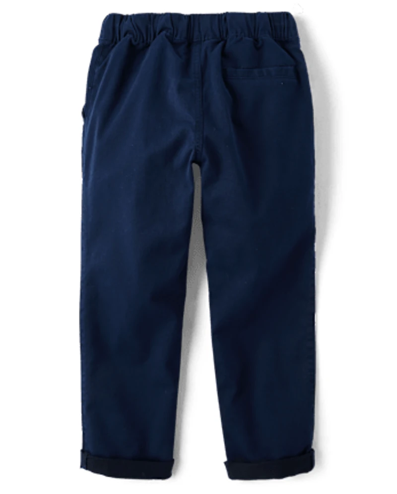 Boys Stretch Roll Cuff Pull On Chino Pants
