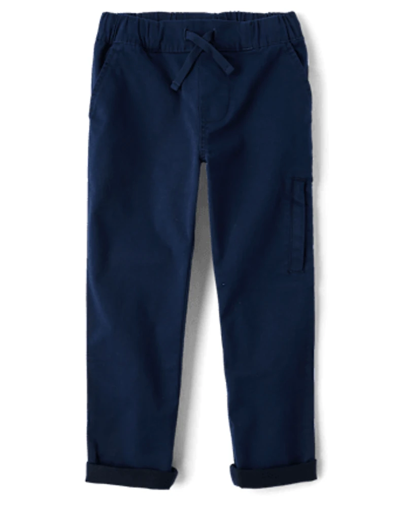 Boys Stretch Roll Cuff Pull On Chino Pants