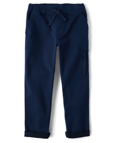 Boys Stretch Roll Cuff Pull On Chino Pants