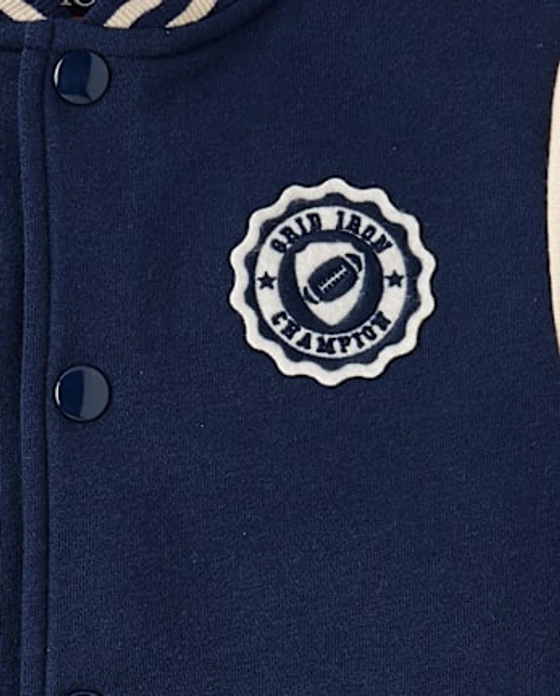 Kids Embroidered Varsity Premium Fleece Bomber Jacket