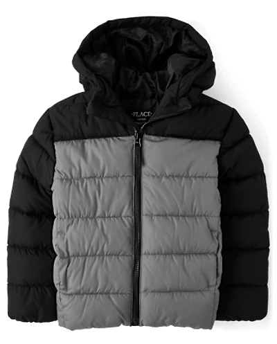 Boys Colorblock Hooded Puffer Jacket