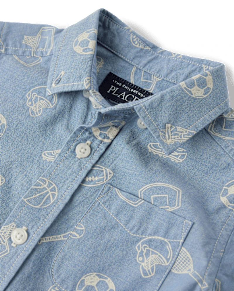 Baby And Toddler Boys Sports Poplin Button Up Shirt