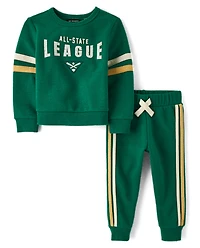 Baby And Toddler Boys Applique Varsity Premium Fleece 2-Piece Outfit Set