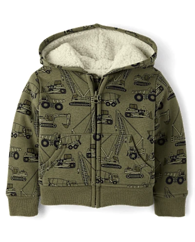 Baby And Toddler Boys Print Premium Fleece Sherpa Lined Zip Up Hoodie