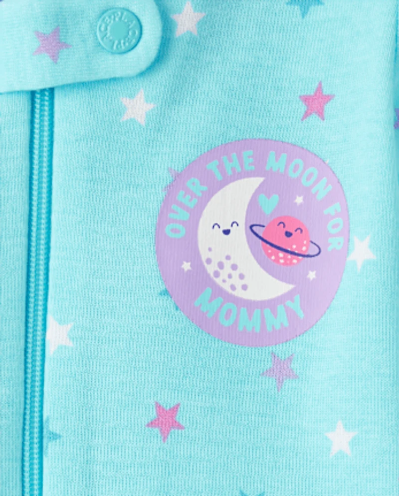 Baby And Toddler Girls Space Snug Fit Cotton Footed One Piece Pajamas 2-Pack