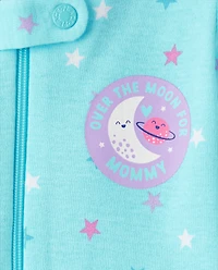 Baby And Toddler Girls Space Snug Fit Cotton Footed One Piece Pajamas 2-Pack