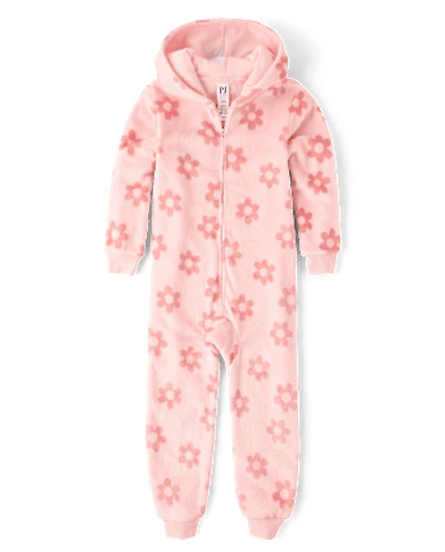 Girls Floral One Piece Pajamas - Cozy Fleece