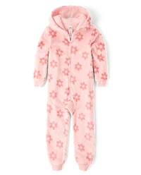 Girls Floral One Piece Pajamas - Cozy Fleece