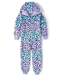 Girls Leopard One Piece Pajamas - Cozy Fleece