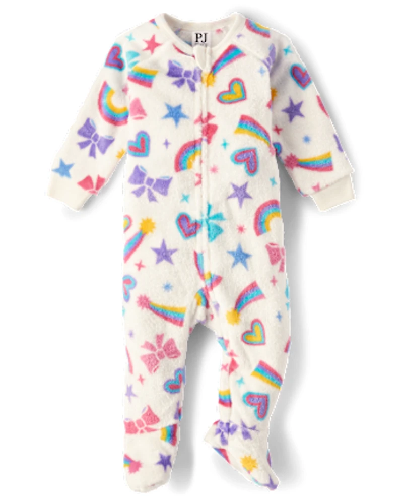Baby And Toddler Girls Doodle Footed One Piece Pajamas - Cozy Fleece