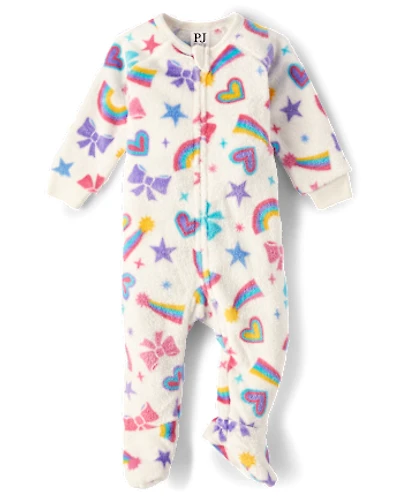 Baby And Toddler Girls Doodle Footed One Piece Pajamas - Cozy Fleece