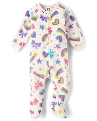 Baby And Toddler Girls Doodle Footed One Piece Pajamas - Cozy Fleece