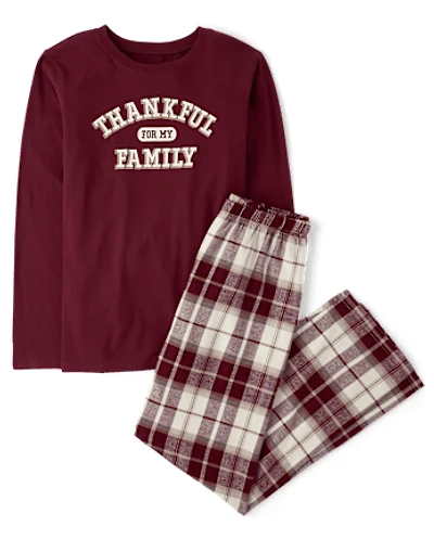 Pyjama assorti pour adultes, motif famille reconnaissante la famille, en coton et flanelle