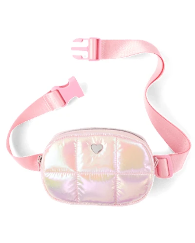 Girls Iridescent Quilted Heart Belt Bag