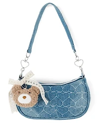 Girls Quilted Heart Denim Shoulder Bag