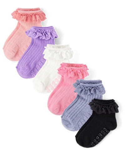 Toddler Girls Ruffle Eyelet Midi Socks 6-Pack