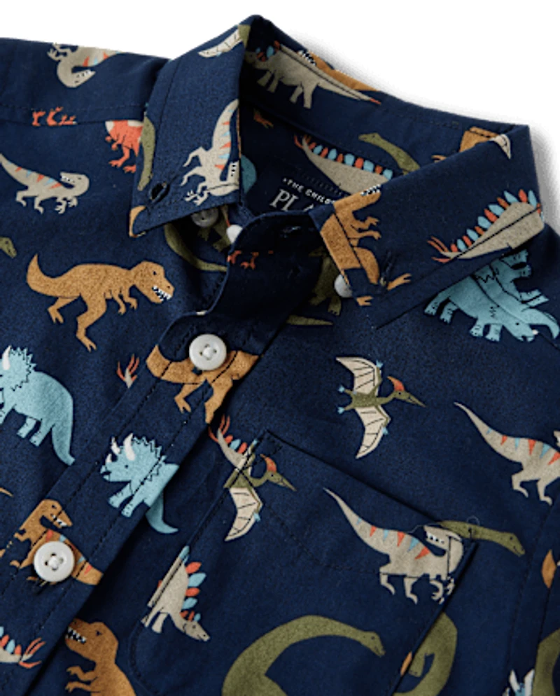 Baby And Toddler Boys Dino Poplin Button Up Shirt