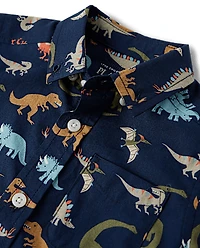 Baby And Toddler Boys Dino Poplin Button Up Shirt