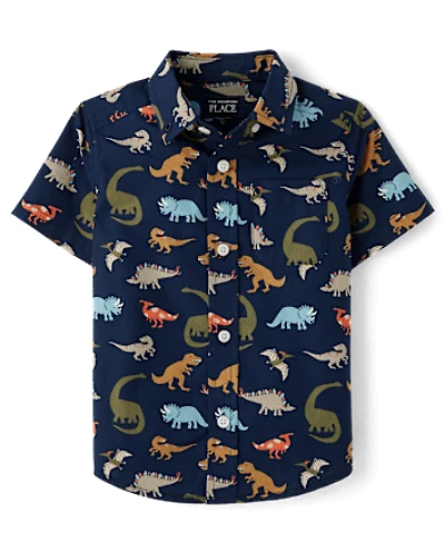 Baby And Toddler Boys Dino Poplin Button Up Shirt