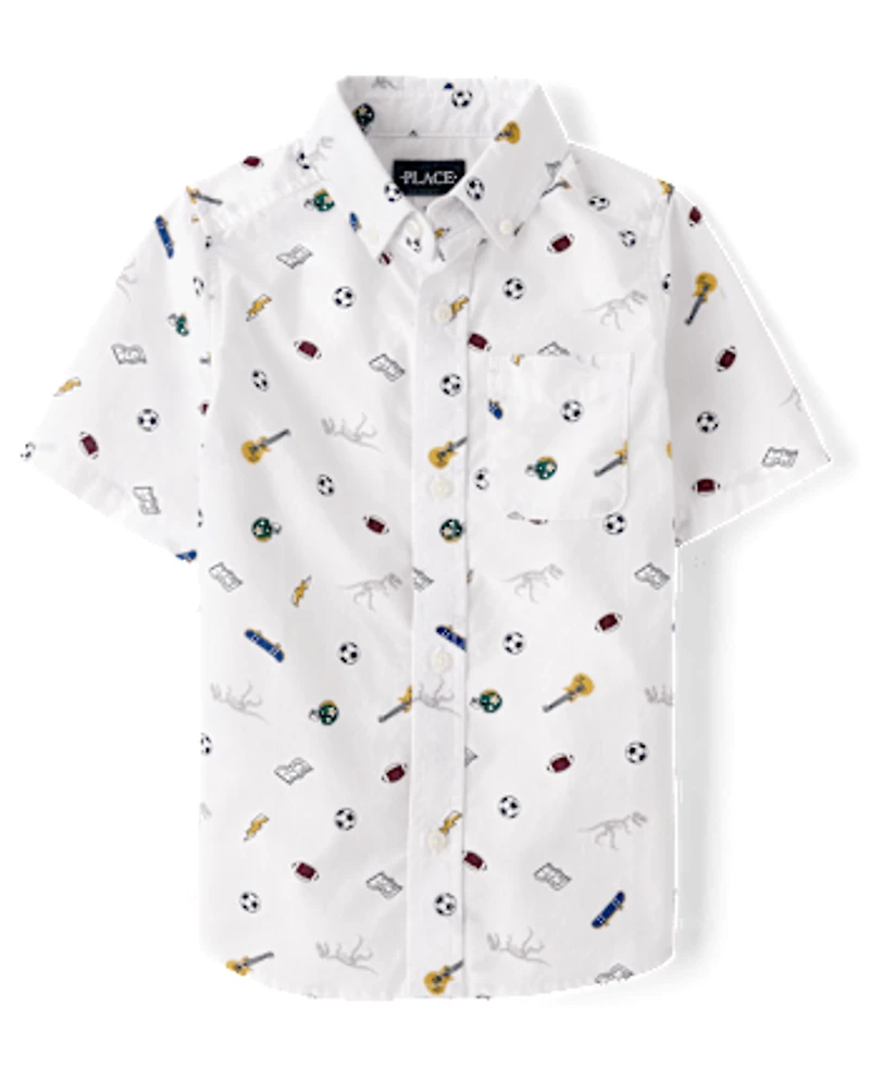 Boys Doodle Poplin Button Up Shirt
