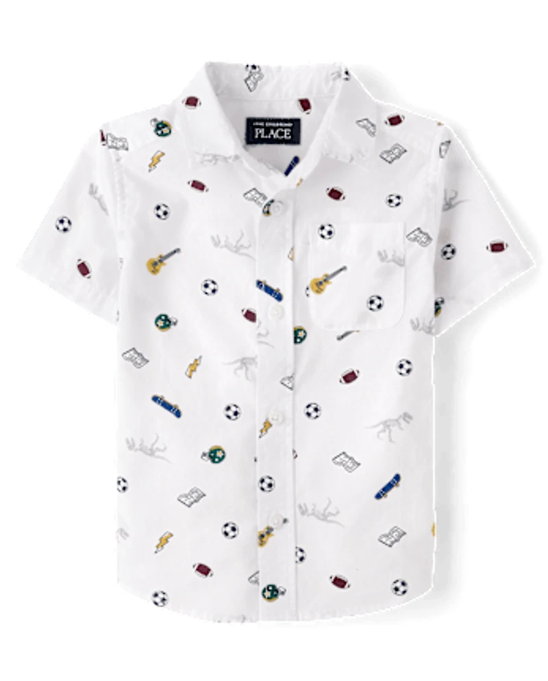 Baby And Toddler Boys School Doodle Poplin Button Up Shirt